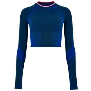 LNDR All Seasons Long Sleeve Stretch Crop Top in Blue Petrol